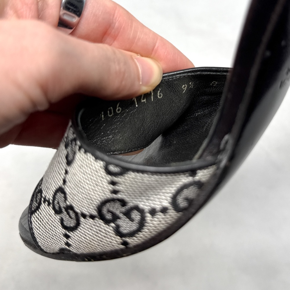 GUCCI Vintage 90s Y2K Monogram GG Leather Minimalist Slide Mule Sandal Heels 9.5 - Picture 13 of 16